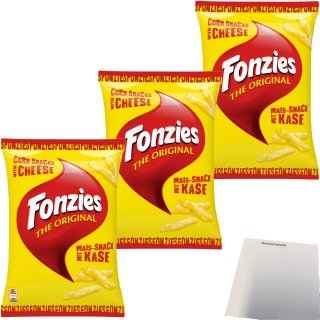 Fonzies Original knusprige Mais-Snack mit Käse-Geschmack 3er Pack (3x100g Packung) + usy Block