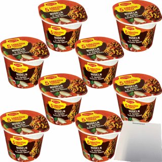Maggi 5 Minuten Terrine Nudeln in dunkler Gulasch-Sauce 8er Pack (8x60g Becher) + usy Block