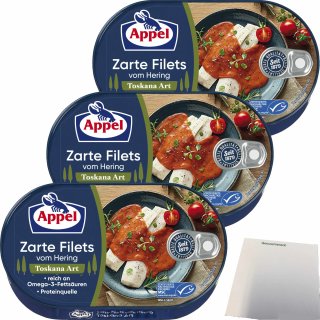 Appel zarte Filets vom Hering Toskana Art 3er Pack (3x200g Dose) + usy Block
