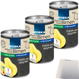 Edeka Williams-Christ-Birnen halbe Frucht in Birnensaft 3er Pack (3x410g Dose) + usy Block