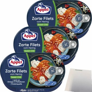 Appel zarte Filets vom Hering Sweet-Chili 3er Pack (3x200g Dose) + usy Block
