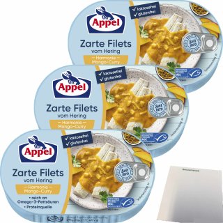 Appel Zarte Filets vom Hering Harmonie Mango-Curry 3er Pack (3x200g Dose) + usy Block