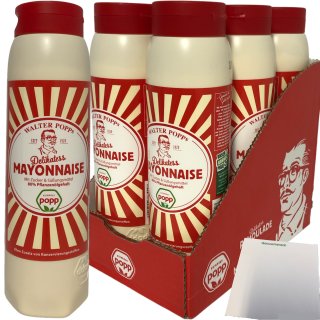 Feinkost Popp Delikatess Mayonnaise 80% Pflanzenöl 6er Pack (6x650ml Tube) + usy Block
