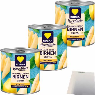 Edeka Herzstücke Williams-Christ-Birnen viertel Frucht gezuckert 3er Pack (3x225g Dose) + usy Block