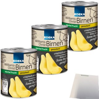 Edeka Williams-Christ-Birnen viertel Frucht gezuckert 3er Pack (3x225g Dose) + usy Block