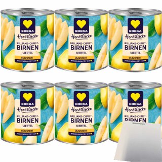Edeka Herzstücke Williams-Christ-Birnen viertel Frucht gezuckert 6er Pack (6x225g Dose) + usy Block