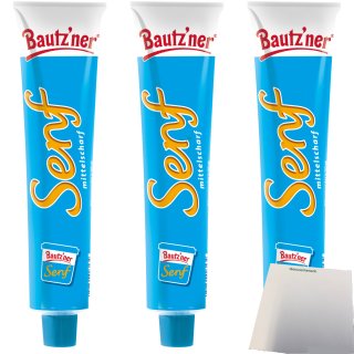 Bautzner Senf mittelscharf 3er Pack (3x200ml Tube) + usy Block