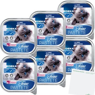 Edeka Cat Feine Pastete mit MSC Seelachs Katzenfutter 6er Pack (6x100g Dose) + usy Block