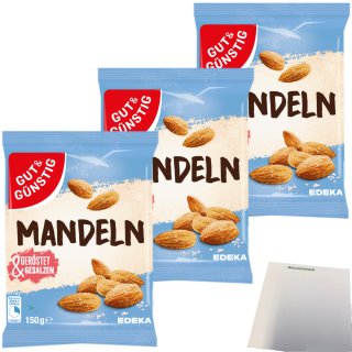 Gut&Günstig Mandeln geröstet und gesalzen 3er Pack (3x150g Packung) + usy Block