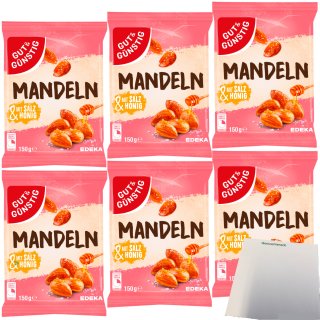 Gut&Günstig Mandeln mit Salz und Honig lecker karamellisiert 6er Pack (6x150g Packung) + usy Block