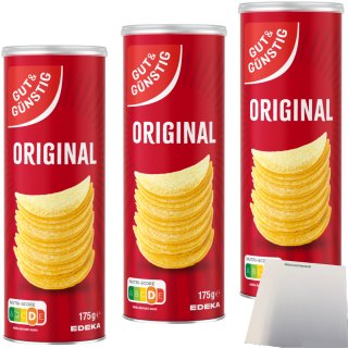 Gut&Günstig Stapelchips Original mit Salz verfeinert 3er Pack (3x175g Dose) + usy Block