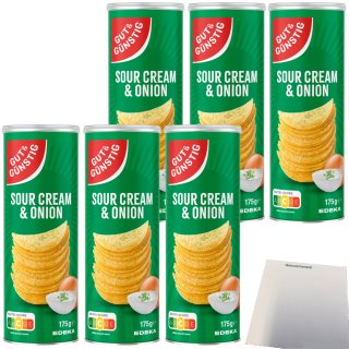Gut&Günstig Stapelchips Sour Cream & Onion 6er Pack (6x175g Packung) + usy Block