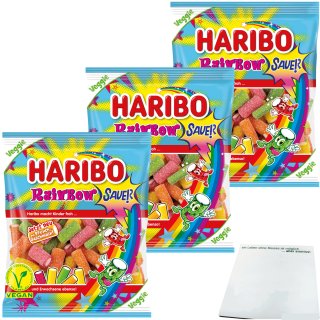 Haribo Rainbow Sauer Tropical Pfirsich Erdbeere Apfel Geschmack 3er Pack (3x160g Packung) + usy Block