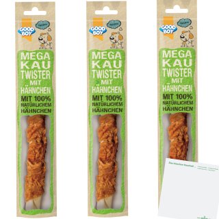 Good Boy Mega Kau-Twister Hähnchen Kausnack für Hunde 3er Pack (3x70g Packung) + usy Block
