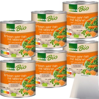 Edeka Bio Erbsen mit Möhrchen zart und natursüß 6er Pack (6x400g Dose) + usy Block