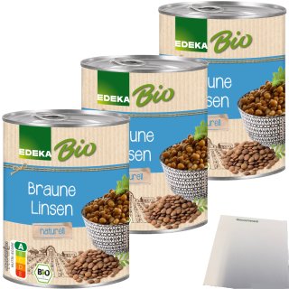 Edeka Bio Braune Linsen naturell 3er Pack (3x400g Dose) + usy Block