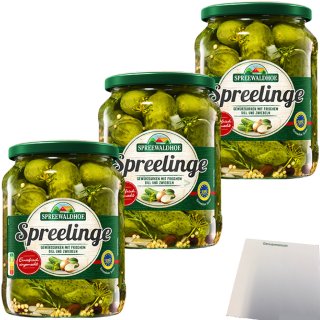 Spreewaldhof Spreelinge Gewürzgurken mit Dill und Zwiebeln 3er Pack (3x670g Glas) + usy Block