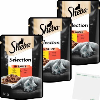 Sheba Selection in Sauce mit Huhn & Rind 3er Pack (3x85g Packung) + usy Block