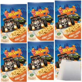 Hot Wheels Honey Loops Frühstückscerealien aus Vollkorngetreide mit Honig 6er Pack (6x375g Packung) + usy Block