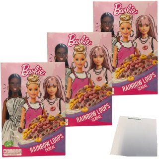 Barbie Rainbow Loops Frühstückscerealien 3er Pack (3x350g Packung) + usy Block