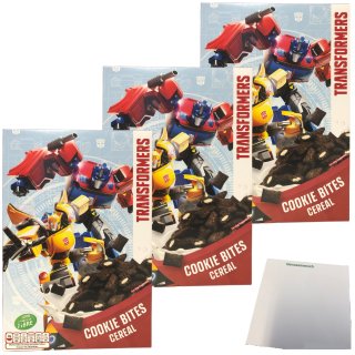 Transformers Cookie Bites Cereal Frühstückscerealien 3er Pack (3x375g Packung) + usy Block