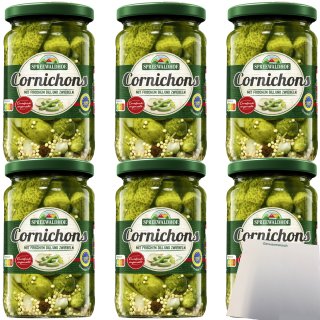 Spreewaldhof Cornichons mit frischem Dill und Zwiebeln 6er Pack (6x330g Glas) + usy Block