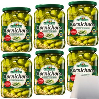 Spreewaldhof Cornichons mit frischem Dill und Zwiebeln 6er Pack (6x670g Glas) + usy Block
