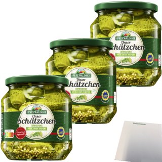 Spreewaldhof Unser Schätzchen Cornichons mit Kräuter 3er Pack (3x530g Glas) + usy Block