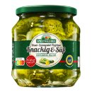 Spreewaldhof Gewürzgürkchen knackig und süß 3er Pack (3x530g Glas) + usy Block
