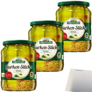 Spreewaldhof Gurkensticks süß-sauer 3er Pack (3x670g Glas) + usy Block