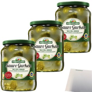 Spreewaldhof Salz-Dill-Gurken in naturtrüben Aufguss 3er Pack (3x720g Glas) + usy Block