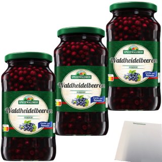 Spreewaldhof Waldheidelbeeren gezuckert 3er Pack (3x540g Glas) + usy Block
