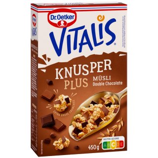 Dr.Oetker Vitalis Knusper Plus Müsli Double Chocolate 450g  MHD 12.2023 Restposten