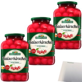 Spreewaldhof Kaiserkirschen ohne Stein gezuckert 3er Pack (3x680g Glas) + usy Block