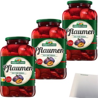 Spreewaldhof Pflaumen halbe Frucht 3er Pack (3x680g Glas) + usy Block