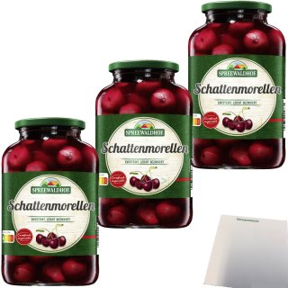 Spreewaldhof Schattenmorellen ohne Stein leicht gezuckert 3er Pack (3x680g Glas) + usy Block