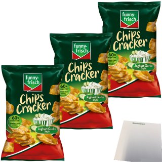 funny-frisch Chips Cracker Joghurt Gurke Style 3er Pack (3x90g Packung) + usy Block