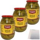 Fruyper grüne Oliven mit Stein und Pepperoni 3er Pack (3x500g Glas ATG) + usy Block