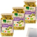 Edeka Bio Grüne Oliven entsteint gefüllt mit Knoblauch 3er Pack (3x350g Glas) + usy Block