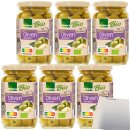 Edeka Bio Grüne Oliven entsteint gefüllt mit Knoblauch 6er Pack (6x350g Glas) + usy Block