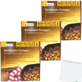 Heku Backpapier-Einlagen für Heißluftfritteusen 3er Pack (3x30 Stück) + usy Block