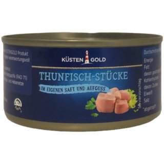 Küstengold Thunfisch-Stücke im eigenen Saft und Aufguss (185g Dose)