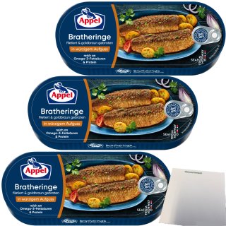 Appel Filetierte Bratheringe in würzigem Aufguss goldbraun gebraten 3er Pack (3x325g Dose) + usy Block