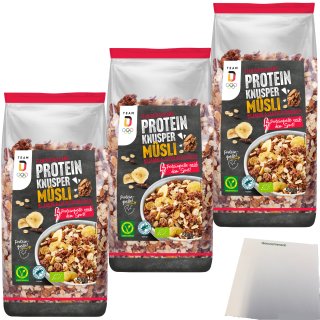 Team D Bio Protein Müsli Schoko Banane 3er Pack (3x500g Beutel) + usy Block