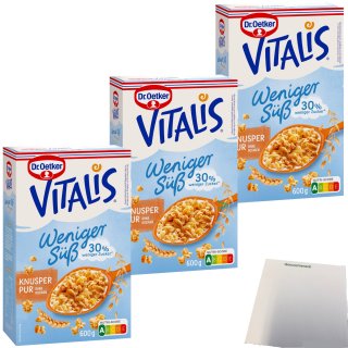 Dr. Oetker Vitalis Knusper weniger Zucker 3er Pack (3x600g Packung) + usy Block