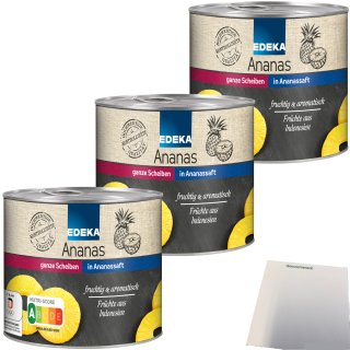Edeka Ananas ganze Scheiben in Ananassaft fruchtig aromatisch 3er Pack (3x432g Dose) + usy Block