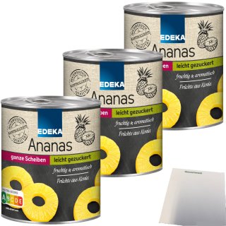 Edeka Ananas ganze Scheiben leicht gezuckert fruchtig aromatisch 3er Pack (3x567g Dose) + usy Block
