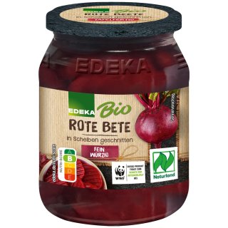 Edeka Bio Rote Bete in Scheiben geschnitten mit Meersalz und Zwiebeln (330g Glas)