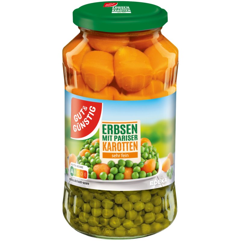Gut&Günstig Erbsen mit Pariser Karotten sehr fein sortiert (660g Glas