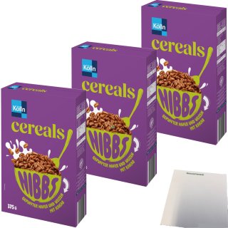 Kölln Cereals Nibbs Kakao 3er Pack (3x375g Packung) + usy Block